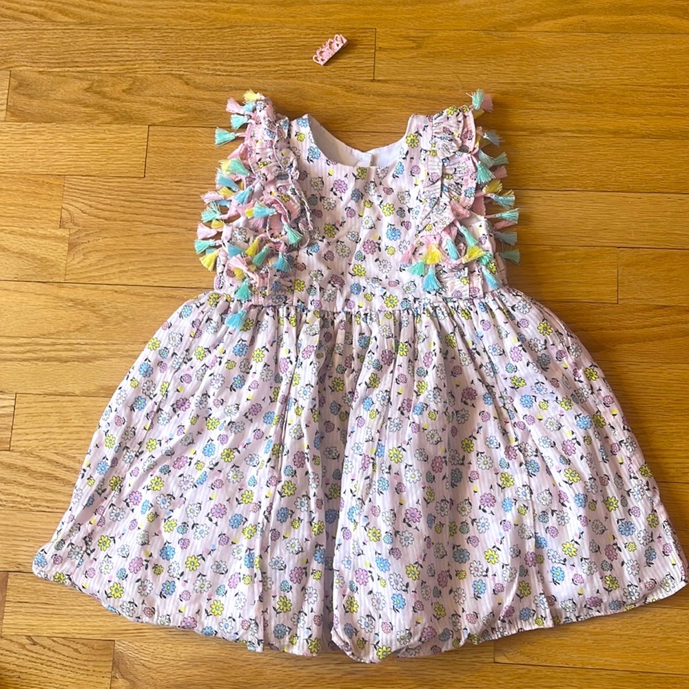 Pippa & Julie light pink floral dress with tassels lined and comfortable size 2T